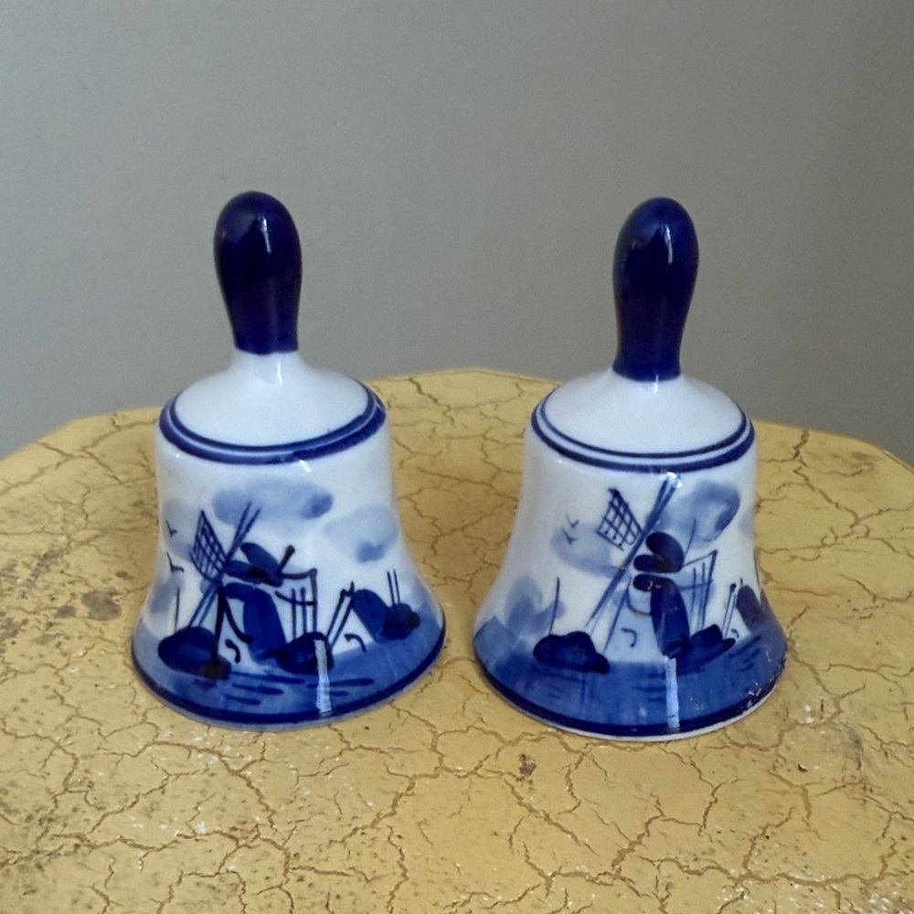 Artistic Blue and White Ceramic Bells x2